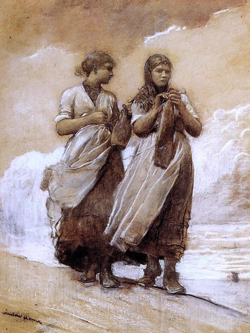  Winslow Homer Fishergirls on Shore, Tynemouth - Hand Painted Oil Painting