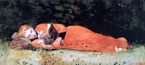  Winslow Homer The New Novel (also known as Book) - Hand Painted Oil Painting
