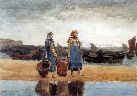  Winslow Homer Two Girls at the Beach, Tynemouth - Hand Painted Oil Painting