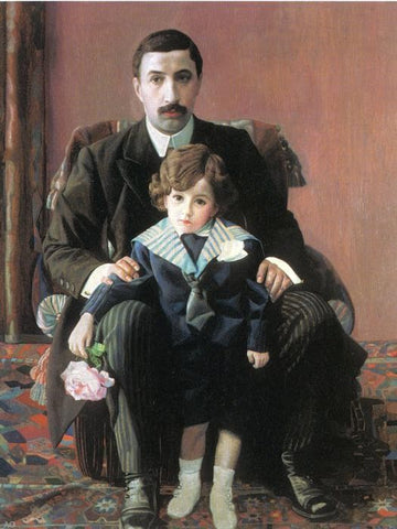  Pavel Filonov Portrait of Arman Frantsevich Aziber and His Son - Hand Painted Oil Painting