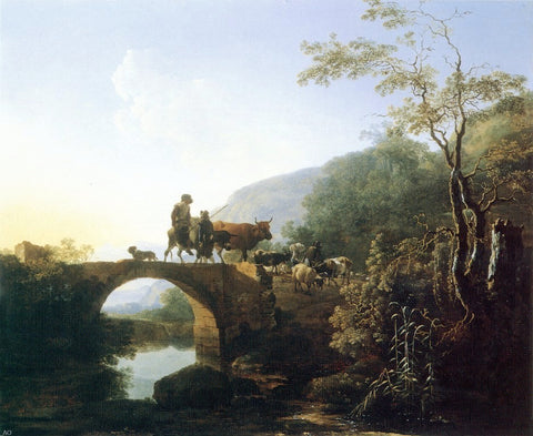  Adam Pynacker Bridge in an Italian Landscape - Hand Painted Oil Painting