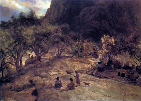  Albert Bierstadt Mariposa Indian Encampment, Yosemite Valley, California - Hand Painted Oil Painting