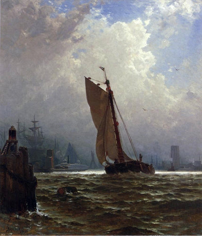  Alfred Thompson Bricher New York Harbor with the Brooklyn Bridge Under Construction - Hand Painted Oil Painting