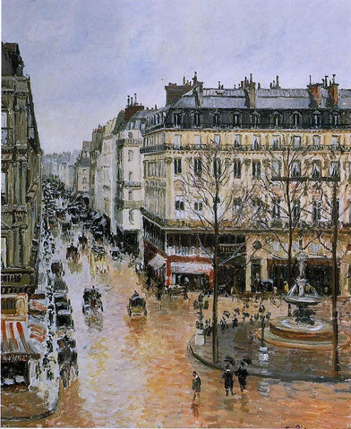  Camille Pissarro Rue Saint-Honore: Afternoon, Rain Effect - Hand Painted Oil Painting