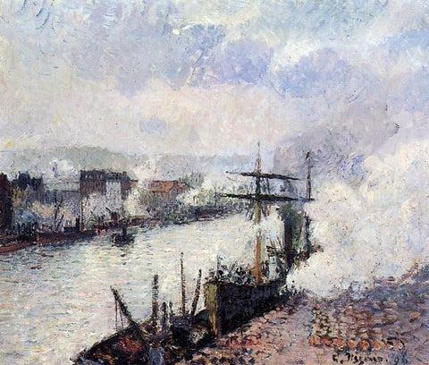  Camille Pissarro Steamboats in the Port of Rouen - Hand Painted Oil Painting