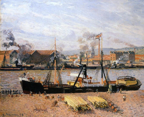  Camille Pissarro The Port of Rouen: Unloading Wood - Hand Painted Oil Painting