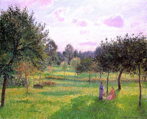  Camille Pissarro Two Women in a Meadow: Sunset at Eragny - Hand Painted Oil Painting