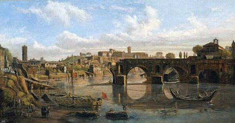  Caspar Andriaans Van Wittel Rome: View of the River Tiber with the Ponte Rotto and the Aventine Hill - Hand Painted Oil Painting