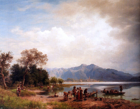  Eduard Carl Post A Mountain Lake, South-Germany - Hand Painted Oil Painting