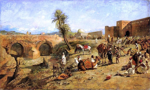  Edwin Lord Weeks Arrival of a Caravan Outside The City of Morocco - Hand Painted Oil Painting