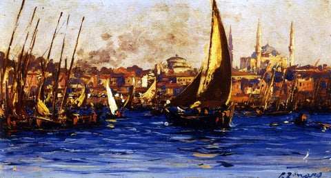  Fausto Zonaro The Port of Istambul - Hand Painted Oil Painting