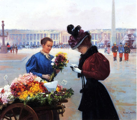  Fernand De Launay A Flower Merchant, Place de la Concorde, Paris - Hand Painted Oil Painting