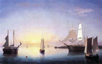  Fitz Hugh Lane A Gloucester Harbor at Sunset Scene - Hand Painted Oil Painting