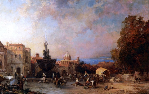  Franz Richard Unterberger Market in Naples - Hand Painted Oil Painting