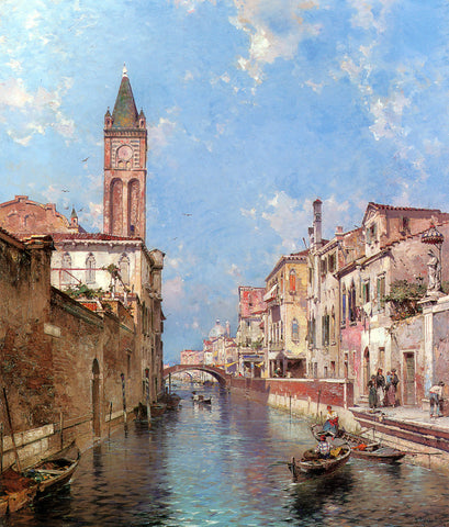  Franz Richard Unterberger Rio St. Barnaba, Venice - Hand Painted Oil Painting