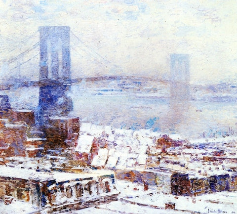  Frederick Childe Hassam Brooklyn Bridge in Winter - Hand Painted Oil Painting