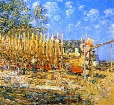  Frederick Childe Hassam Building the Schooner, Provincetown - Hand Painted Oil Painting