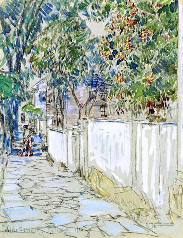  Frederick Childe Hassam Flagstone Sidewalk, Portsmouth, New Hampshire - Hand Painted Oil Painting