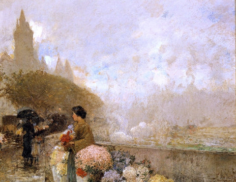  Frederick Childe Hassam Flower Girl by the Seine, Paris - Hand Painted Oil Painting