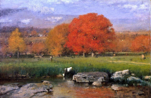  George Inness Morning, Catskill Valley (also known as The Red Oaks) - Hand Painted Oil Painting