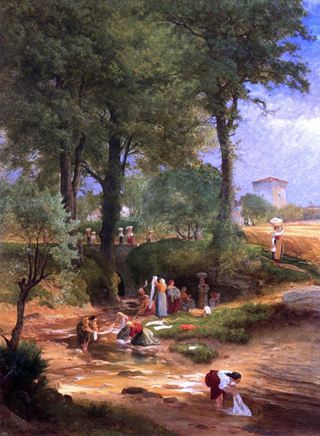  George Inness Washing Day near Perugia (also known as Italian Washerwomen) - Hand Painted Oil Painting