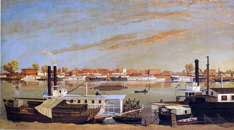  George Tirrell View of Sacramento, California, from across the Sacramento River - Hand Painted Oil Painting