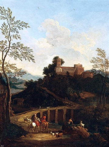  Giovanni Battista Busiri Roman Landscape near to a Bridge - Hand Painted Oil Painting