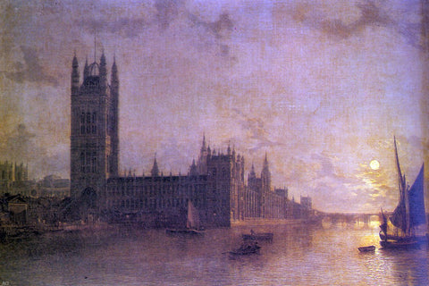  Henry Pether Westminister Abbey, The Houses of Parliament with the Construction of Wesminister Bridge - Hand Painted Oil Painting