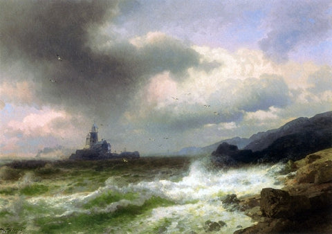  Herman Herzog Saddle Rock Lighthouse, Maine - Hand Painted Oil Painting