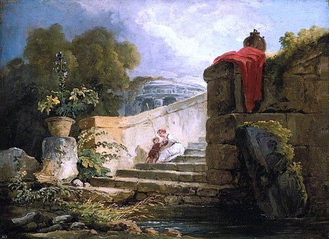  Hubert Robert A Scene in the Grounds of the Villa Farnese, Rome - Hand Painted Oil Painting