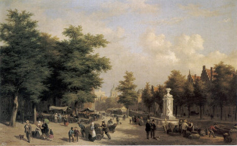  Hubertus Van Hove View of Amsterdam Market - Hand Painted Oil Painting