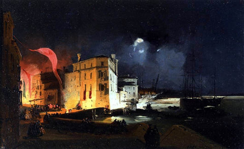  Ippolito Caffi Nocturnal Celebrations in Via Eugenia at Venice - Hand Painted Oil Painting