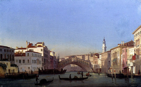  Ippolito Caffi At the Rialto Bridge, Venice - Hand Painted Oil Painting