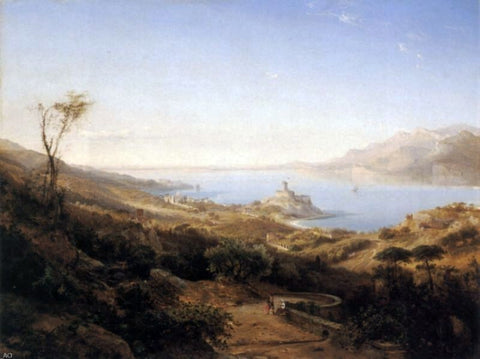  Johann Hermann Carmiencke View of Castello Malcesine, Lake Garda, Italy - Hand Painted Oil Painting