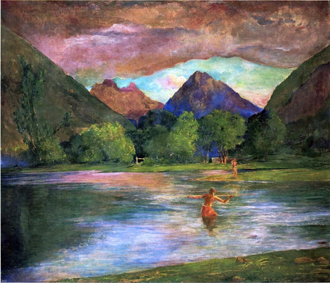  John La Farge The Entrance to Tautira River, Tahiti, Fisherman Spearing a Fish - Hand Painted Oil Painting