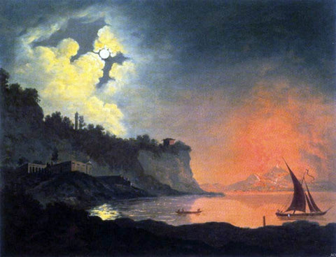  Joseph Wright View of Vesuvius from Posilippo - Hand Painted Oil Painting