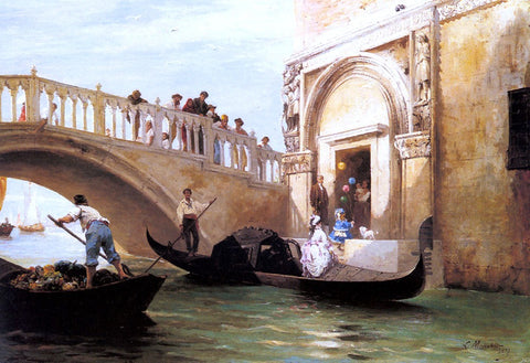  Louis Claude Mouchot Le Depart pour la Promenade a Venise - Hand Painted Oil Painting