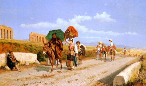  Pietro Gabrini Travellers In The Roman Campagna - Hand Painted Oil Painting