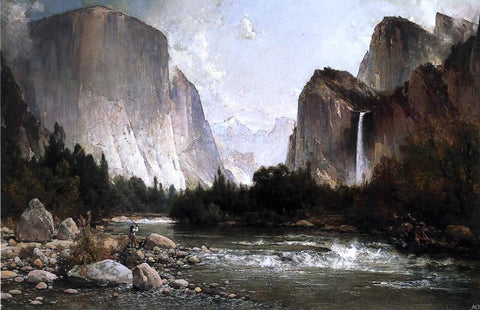  Thomas Hill Piute Fishing on the Merced River, Yosemite Valley - Hand Painted Oil Painting