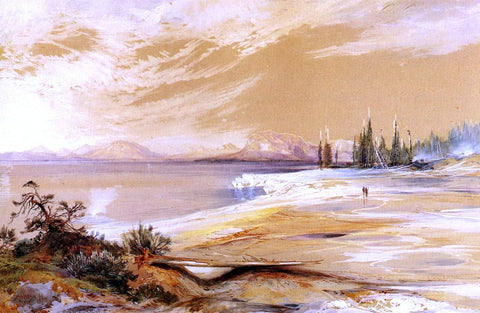  Thomas Moran Hot Springs on the Shore of Yellowstone Lake - Hand Painted Oil Painting