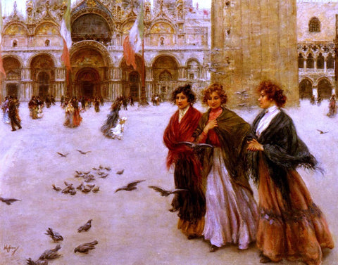 Vincenzo Migliaro The Afternoon Stroll, St. Mark's, Venice - Hand Painted Oil Painting