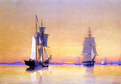 William Bradford Ships in Boston Harbor at Twilight - Hand Painted Oil Painting