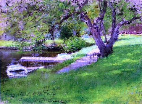  William Merritt Chase Bank of a Lake in Central Park - Hand Painted Oil Painting