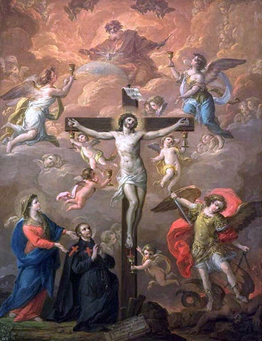  Antonio Gonzalez Velazquez Crucifixion with St Michael - Hand Painted Oil Painting