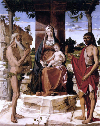  Bartolomeo Montagna Madonna and Child under a Pergola with St John the Baptist and St Onofrius - Hand Painted Oil Painting
