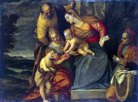  Benedetto Caliari Holy Family with Sts Catherine, Anne and John - Hand Painted Oil Painting