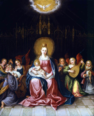  Cornelis De Baellieur Virgin and Child Enthroned - Hand Painted Oil Painting