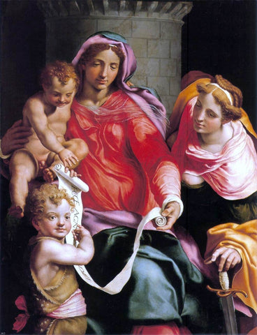 Daniele Da volterra Madonna with Child, Sts Giovannino and Barbara - Hand Painted Oil Painting
