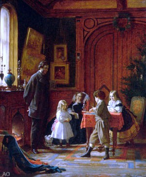  Eastman Johnson Christmas-Time, The Blodgett Family - Hand Painted Oil Painting
