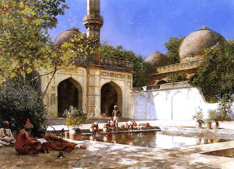  Edwin Lord Weeks Figures in the Courtyard of a Mosque - Hand Painted Oil Painting